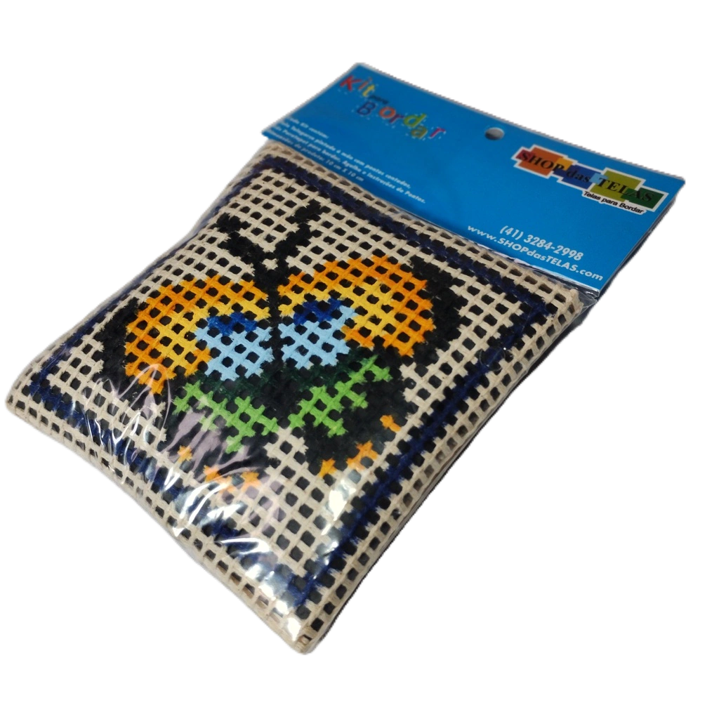 Kit para Bordar Peso de Porta 31/41 (Tela + Lãs + Agulha + Manual de Pontos) em Quadro Quadros Talagarça Grossa Cru tapeçaria artesanato tapestry embroider