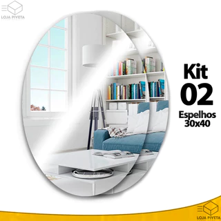 Kit 2x Espelho Placa Adesivo 30x40 Oval Acrílico Decorativo Sala Banheiro OFERTA