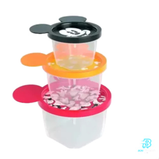Pote Redondo Com Tampa Mickey Color Com 3 130 / 240 / 430 Ml