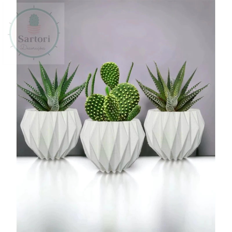 Kit com 3 Vasos Cachepot Decorativos Suculentas e Cactos