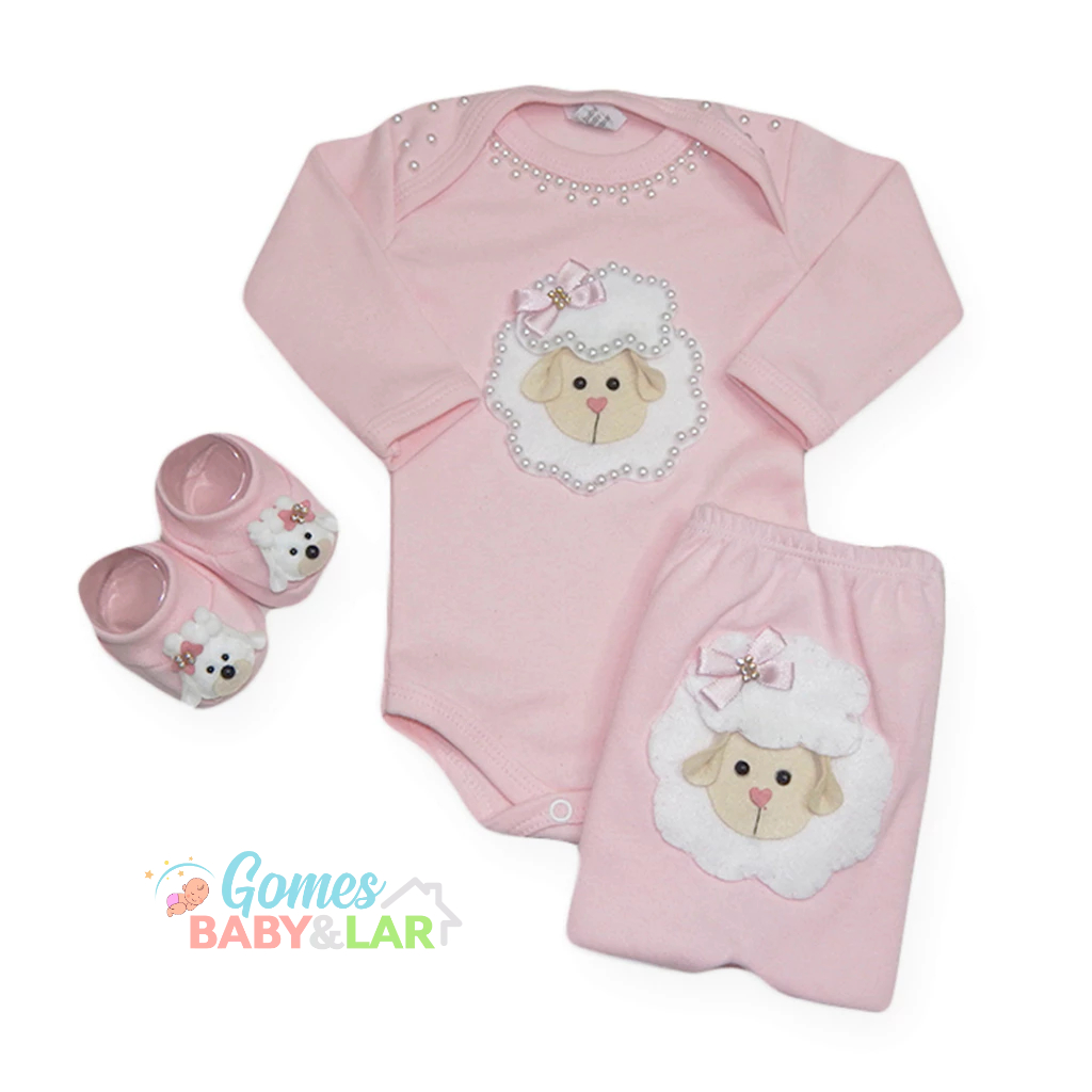 Conjunto Calça Ovelha com Sapatinho e Body Bebê Bordado Kit 3 Peças ...