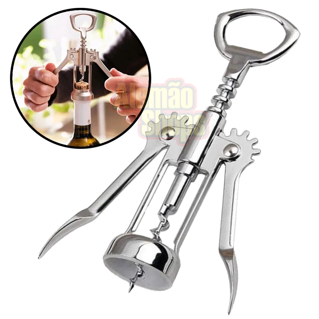 Saca Rolhas Abridor Garrafa Vinho Cerveja Aço Inox Tipo Borboleta Multiuso Premium Gourmet