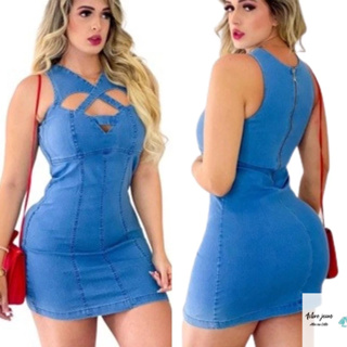 Vestido jeans best sale aberto dos lados