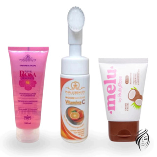 Kit Skin Care Espuma de Limpeza Vitamina C + Sabonete Facial Rosa Mosqueta + Creme Hidratatnte de Coco Melu