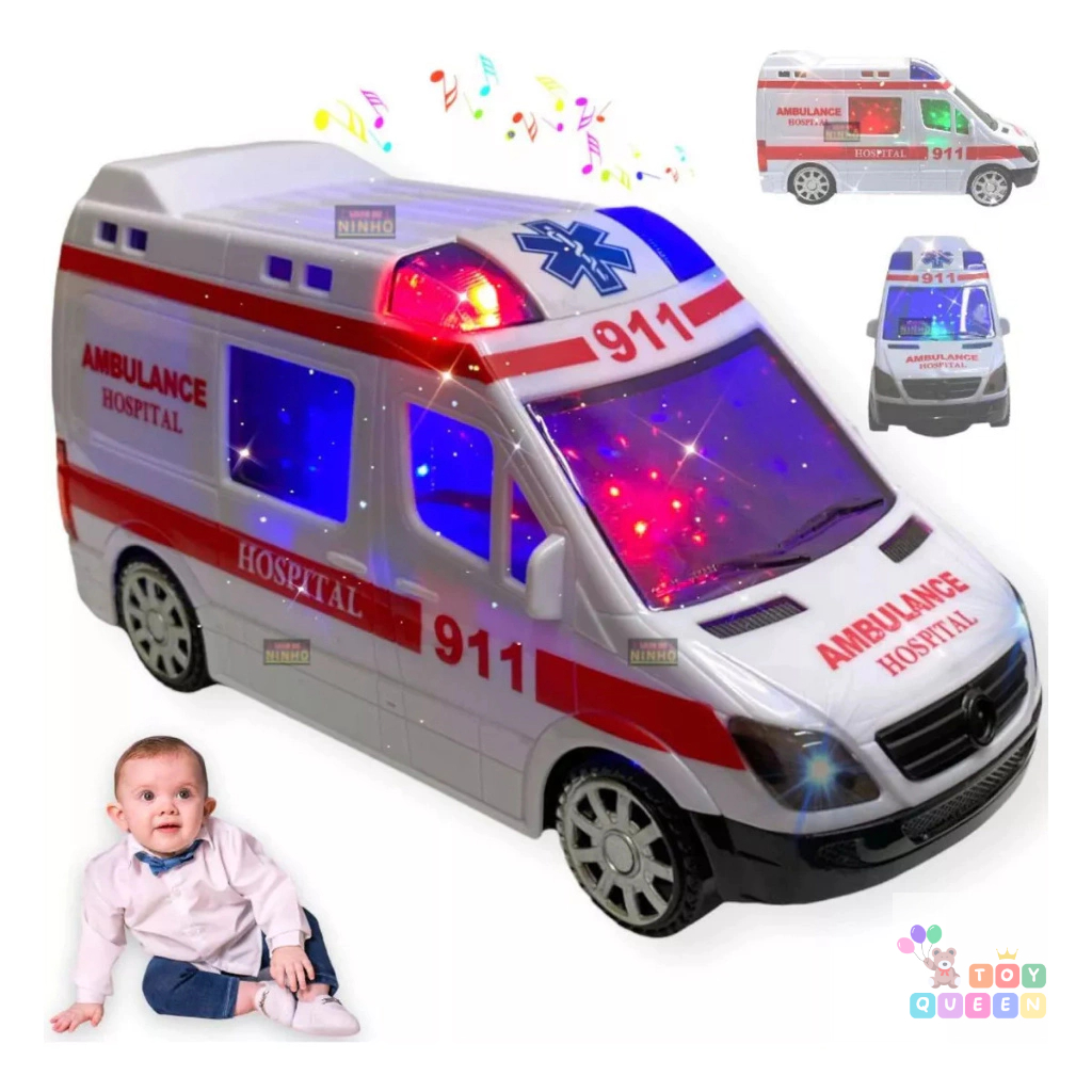 Brinquedo Infantil Carrinho de Ambulância GRANDE com Som Luz e sensor ...