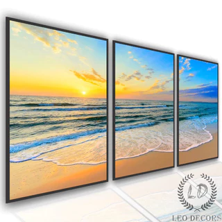 Kit 3 Quadros Decorativos Mosaico 60x40 Mar Por do Sol Moderno Sala Quarto Escritório