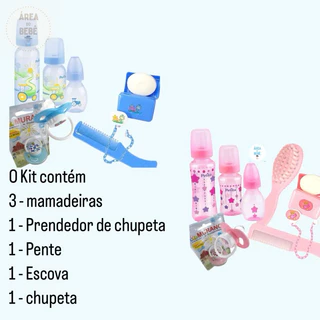 Kit 3 mamadeiras + Kit banho luxo + chupeta infantil bebe