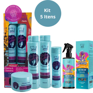 Kit Capilar Tô de Cachos Shampoo Condicionador Máscara de Hidratação Leave In e Spray finalizador Modelador Soul Cosméticos 380ml
