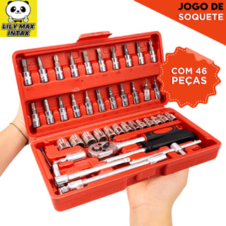 kit de ferramenta com 46 peças de soquetede chave de fenda catraca, ferramentas de soquete universal para casa com estojo,Conjunto de soquete para caixa de ferramentas 46 peças 1/4" aço CRV com catraca completa