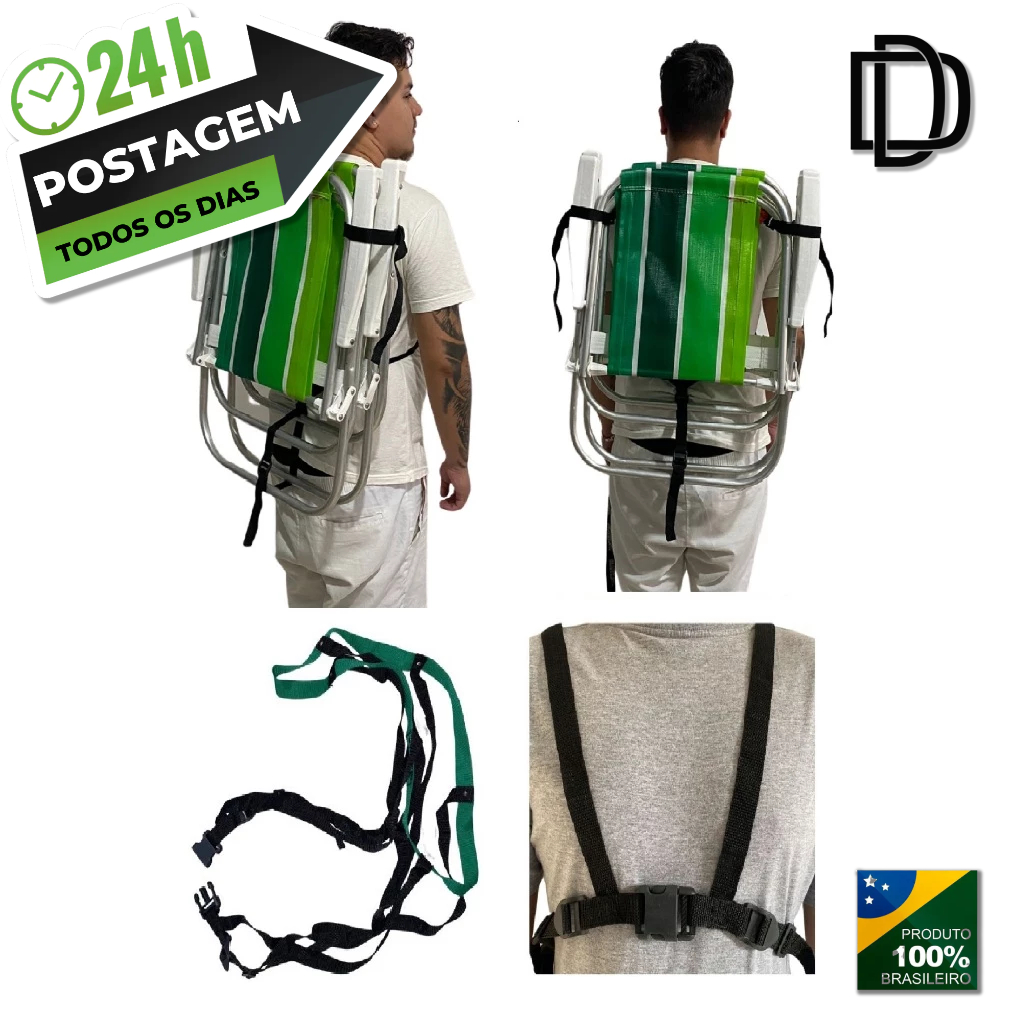 Mochila Cinto Suporte Para Facilitar o Transporte de até 4 Cadeiras de Praia com Praticidade