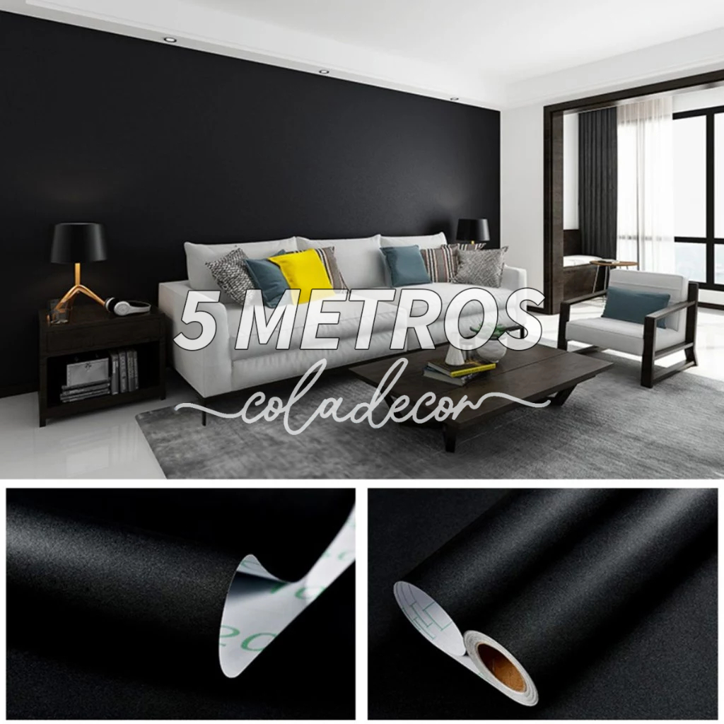 Papel de Parede Preto Liso 5 METROS x 45CM Revestimento Adesivo Autocolante