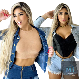 kit 2 Jaquetas Jeans Femininas Destroyed, Farias