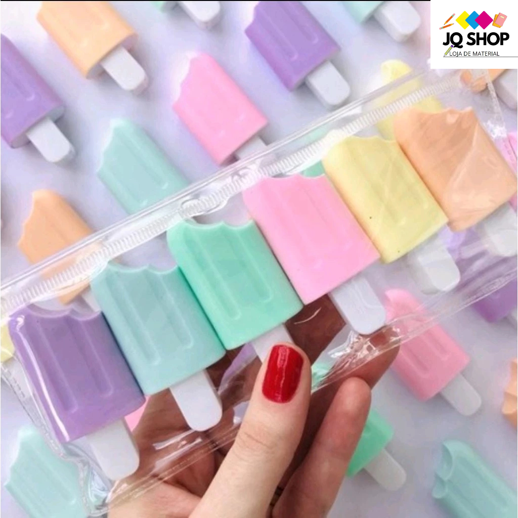 KIT 1/2/3 pacote Marca Texto Mini Picolé Sorvete 6 cores Papelaria ...