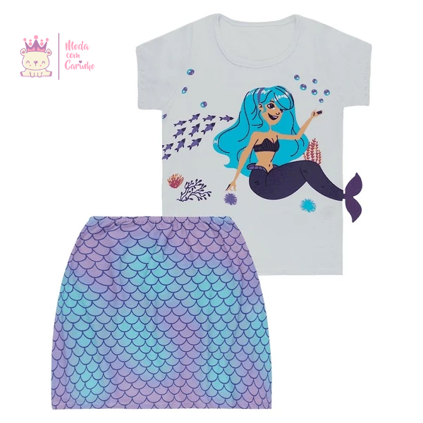Conjunto Infantil Blusa de Sereia e Saia - Big Bless