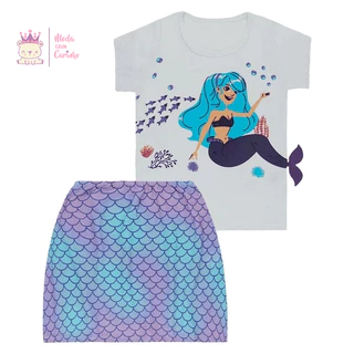 Conjunto Infantil Blusa de Sereia e Saia - Big Bless