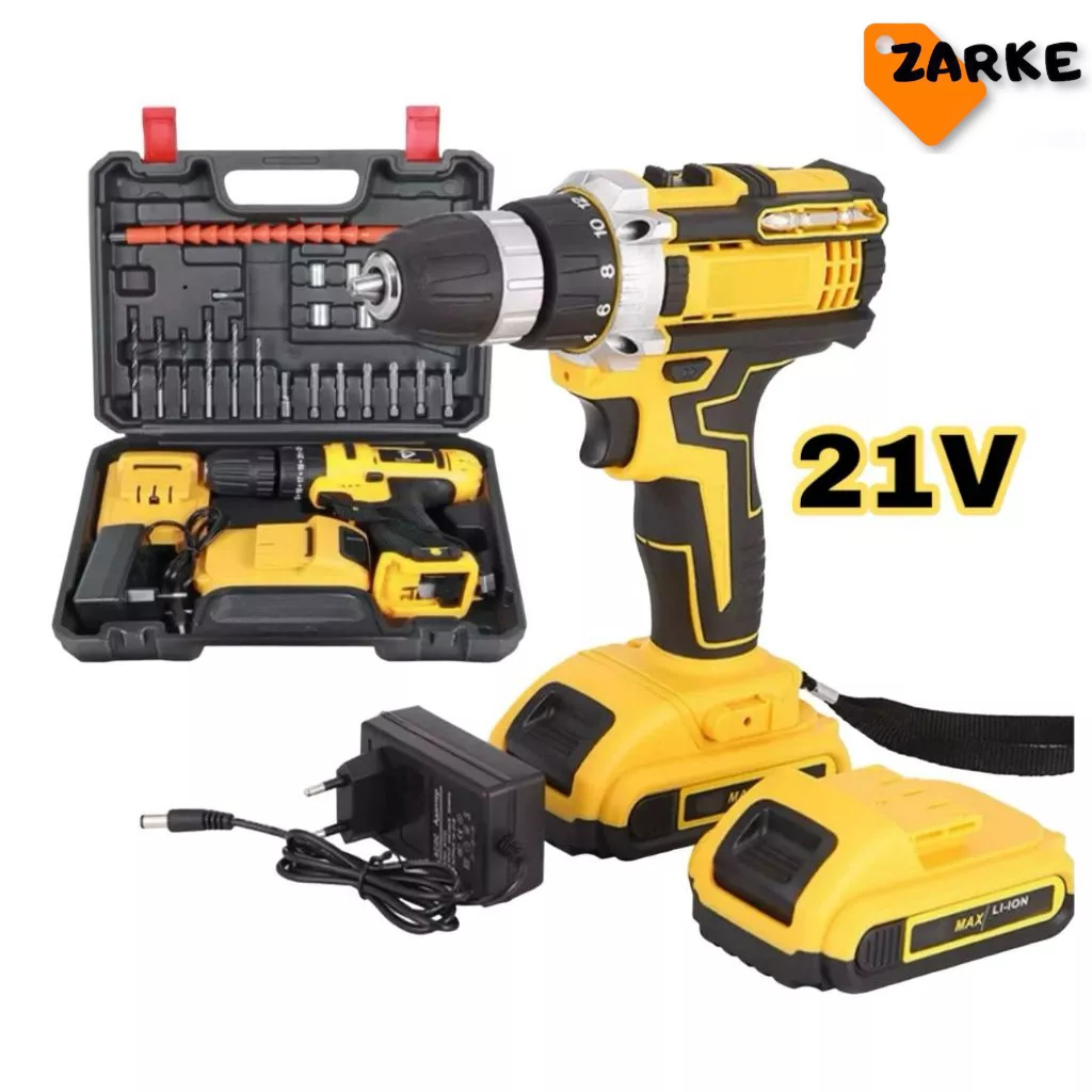 Parafusadeira e Furadeira Sem Fio Impacto Com 2 Baterias 21v + Maleta e Acessórios - Bivolt