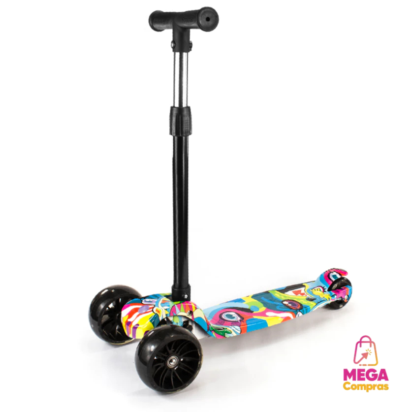 Patinete Infantil 3 Rodas com Luz Led e Freio Ajustável Até 70kg Menino Menina