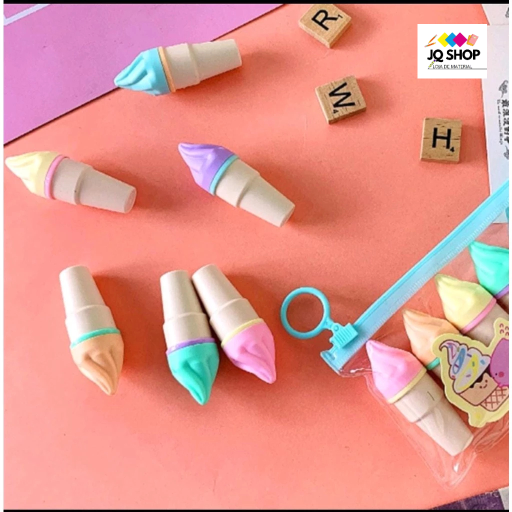 Kit Com 3 PACOTE Mini Marca Texto Modelo Sorvete Casquinha 6 Cores ...