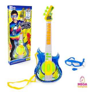 GUITARRA INFANTIL BRINQUEDO MUSICAL MICROFONE ÓCULOS CONECTA CELULAR E MP3 MEGA COMPRAS