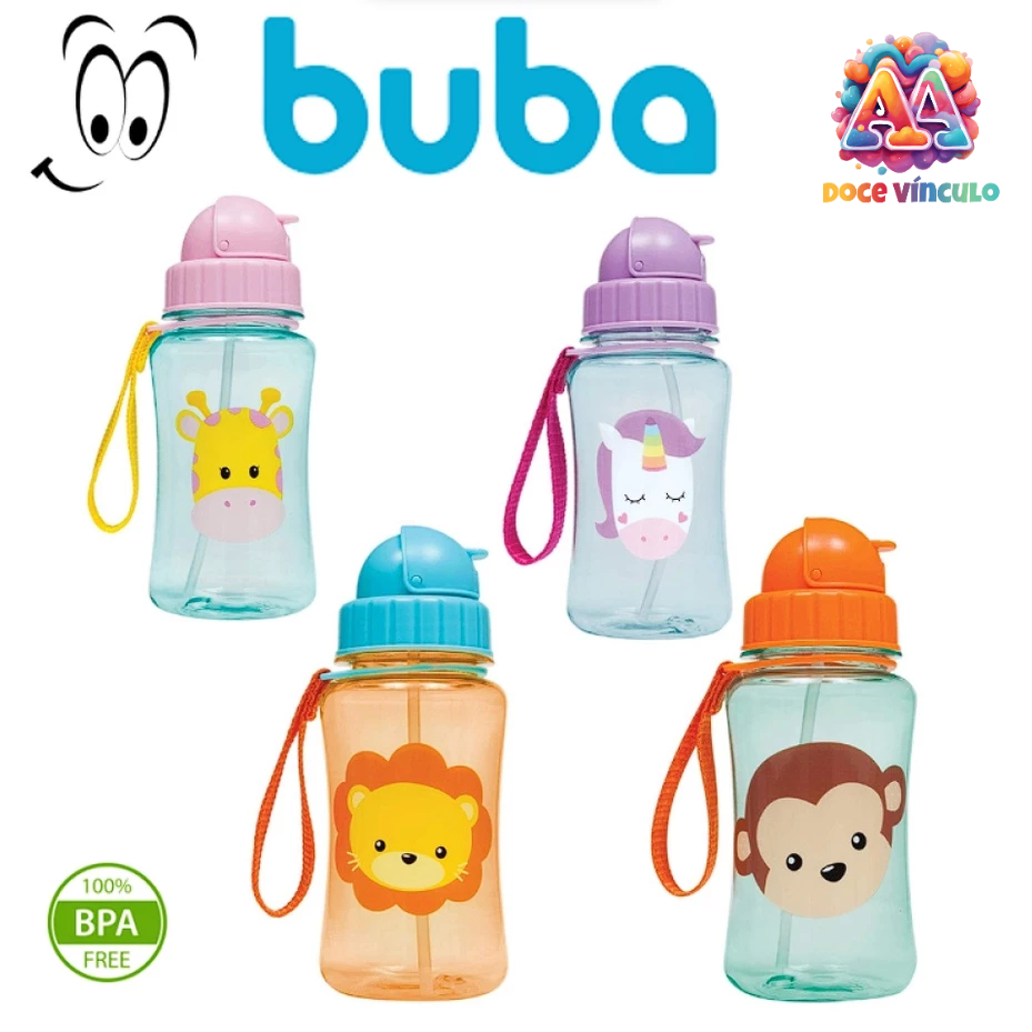 Garrafinha De Água Infantil Com Canudo 100% Silicone Retratil Animal ...