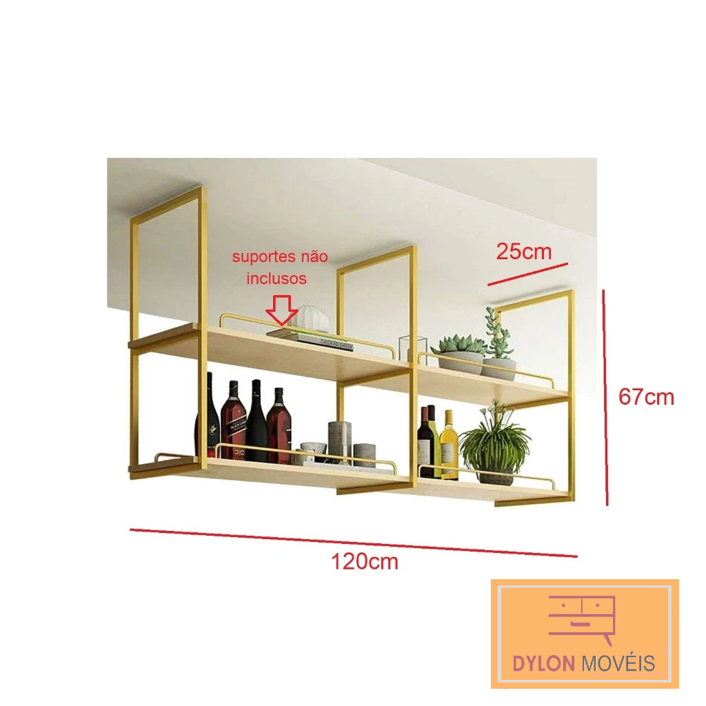 Kit industrial 67x25 DOURADO/BRANCO , com 2 andares 2 blocos"Organize seu espaço com facilidade: Prateleiras industriais resistentes e duráveis"