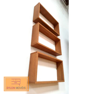 Kit 3 Nichos de Parede Decorativos Retangular MDF FREIJO NATURAL 50X25X10