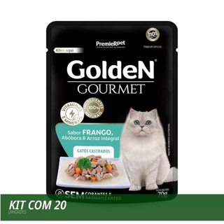 Kit 20 Golden Sachê Gourmet Gatos Adultos Castrados Sabor Frango e Abóbora 70g