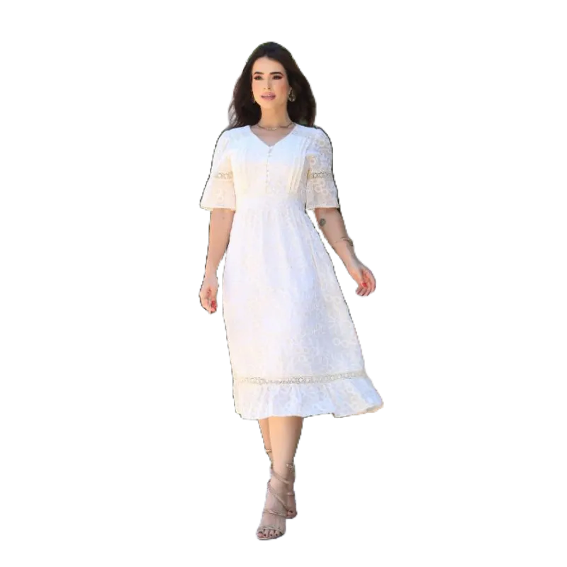 Vestido Luxuoso Em Laise bordado no tecido chifom