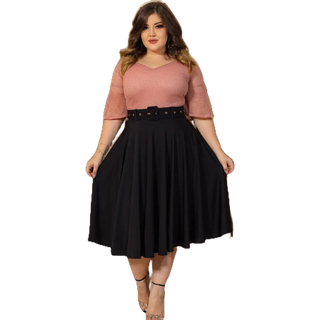Saia Midi Godê Princesa Moda Evangélica com cinto.