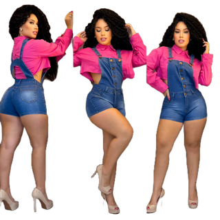 JARDINEIRA SHORTE JEANS LAYCRA