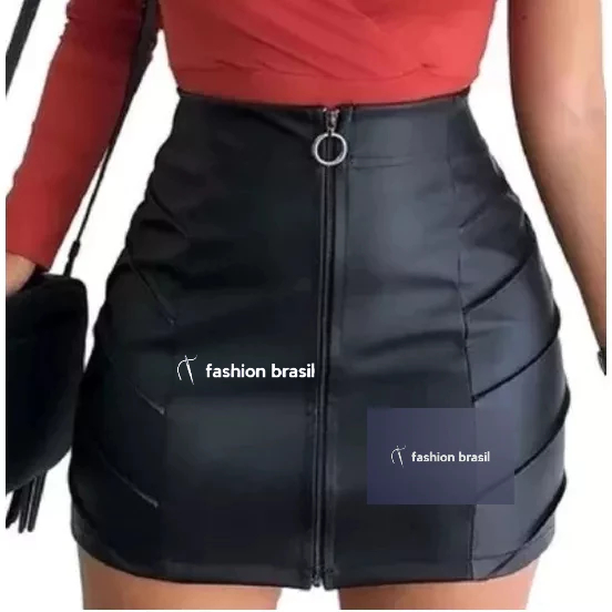 Saia de Couro curta Couro Ecológico Couro Fake tamanho 36 ao 48 Blogueiras