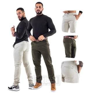 Kit 2 Calças Masculinas Alfaiataria com Bolso Embutido Slim Esporte Fino