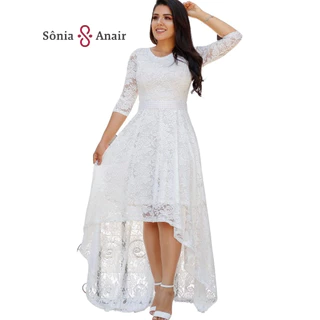 Vestido De Noiva Mullet para casamentos simples civil com Renda moda feminina evangélica cristã