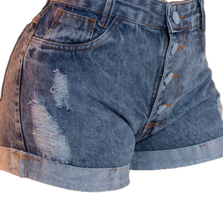 Short Jeans Feminino Barra Dobrada Rasgado 4 Botões Coberto Bermuda Jeans Rasgado Levanta Bumbum Feminino da Moda