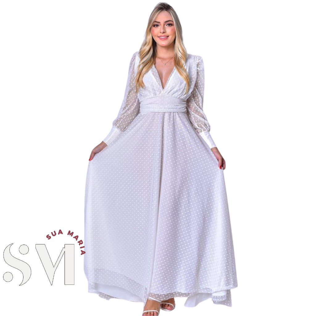 Vestido de Noiva Civil, Longo, Tule, Manga Longa Comprida, Moda feminina Casamento