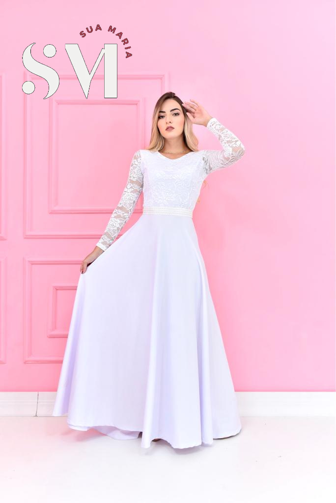 Vestido Longo Noiva Simples Liso moda feminina