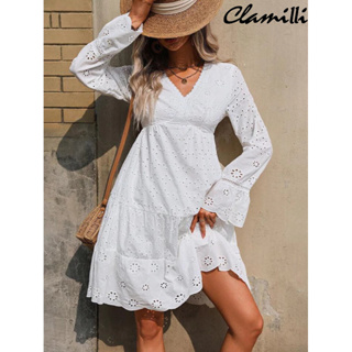 Vestido Bata em Laise Decote V Manga Longa Delicada com Forro