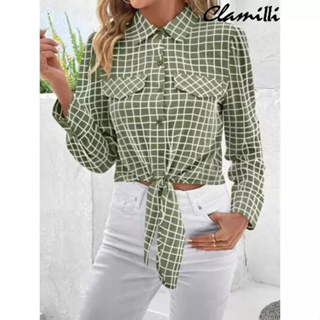 Camisa Social Feminina Xadrez Moda Blogueira Amarração Frontal