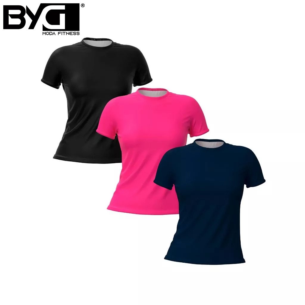 Kit 3 Camisetas Feminina Dry Fit Baby Look Peças Basicas Lisa Slim Fit Academia Treino para Esportes Premium