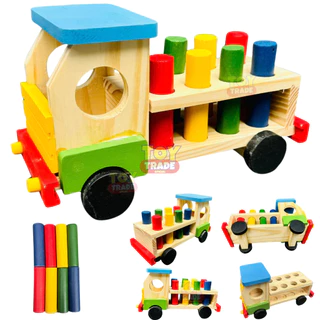 Caminhão de Pinos de Encaixe Colorido Brinquedo Educativo Pedagogico Toy Trade Caminhãozinho Caminhão Infantil Didático Montessoriano