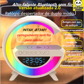 CAIXA DE SOM G-speaker COM RELÓGIO Estação Inteligente Carregador Sem Fio Indutivo Multifuncional Alto-falante Bluetooth para iPh e And com Iluminação RGB