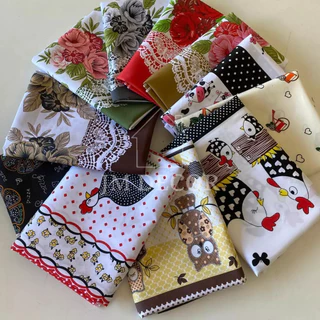 6 Toalhas de Chá Kit Sortido de Acordo com Estoque Tecido Oxford Estampado 0,70 x 0,55