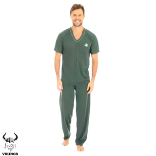 Pijama Masculino 091 Inverno/Verão Camiseta Gola V e Calça Comprida em Oferta na Shopee