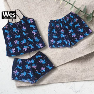 Kit Pijama Casal Feminino E Masculino Samba Baby Doll Canção Namorados