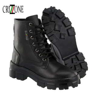Coturno Feminino Tratorado Crizzone Zíper Lateral Blogueira Grife Bota Blogueirinha