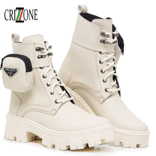 Bota Coturno Feminina com Bag Bolsinha Nude