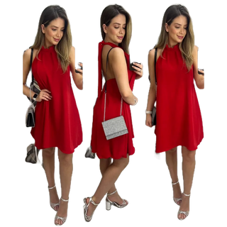 Vestido Curto Duna, Gola Alta Com Amarração | Rodado | 254 ??
