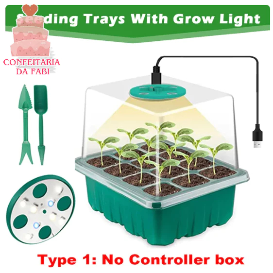 Bandeja inicial de sementes com Grow Light + Umidade Dome + cabo e ferramentas