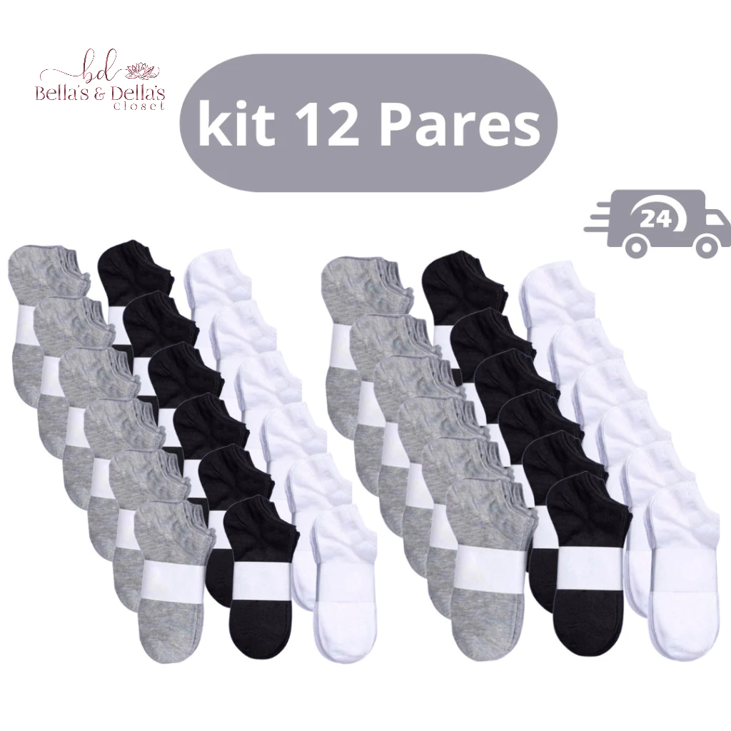 Kit 12 Pares De Meias Soquete Unissex Cano Curto