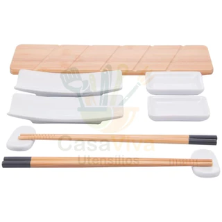Kit Sushi com hashi em Bambu e Cerâmica 9 peças LYOR